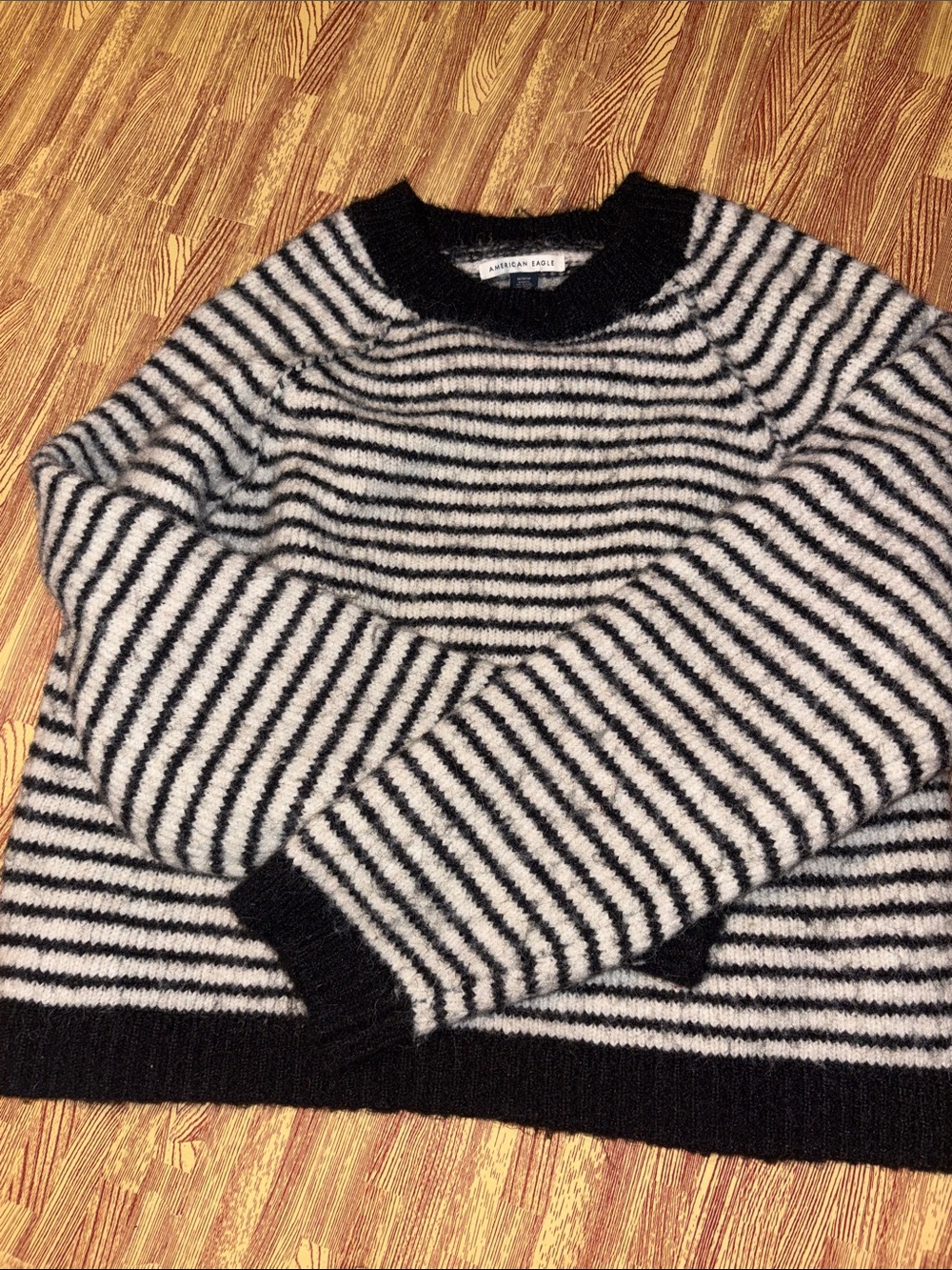 American Eagle Outfitters Black & White Striped Crewneck Sweater